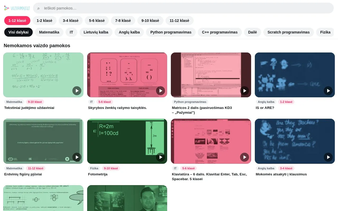 vaizdopamokos homepage screenshot