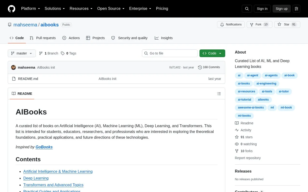 Awesome AI Books homepage screenshot