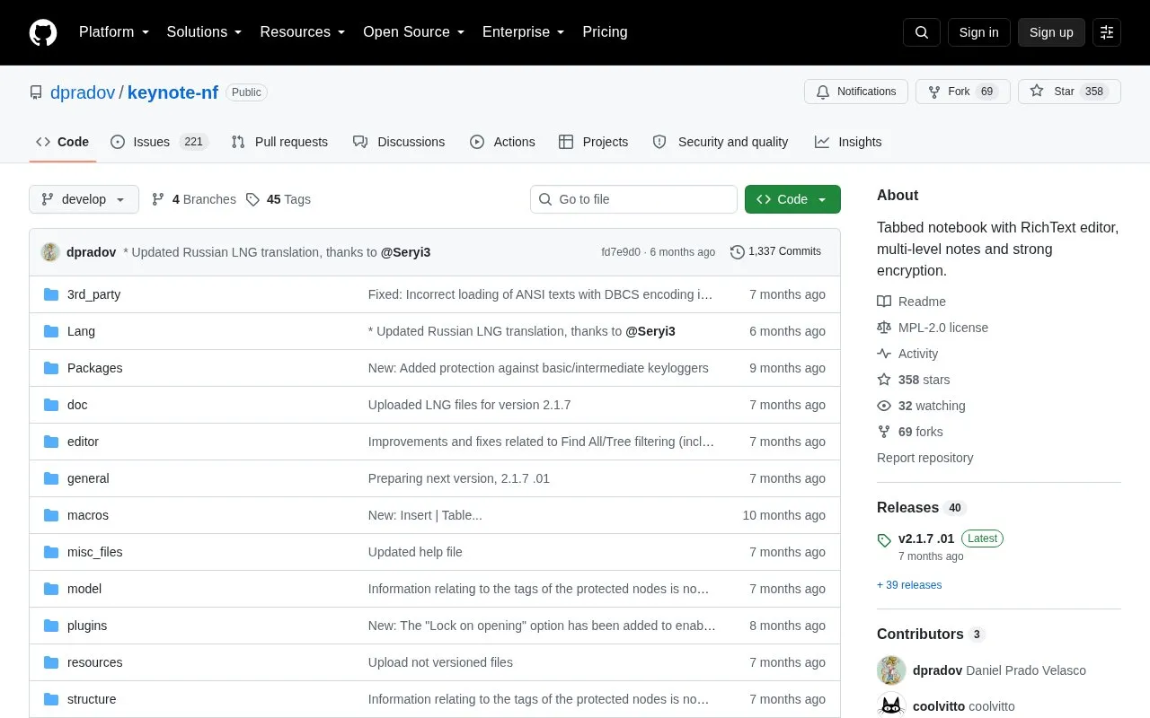 KeyNote NF homepage screenshot
