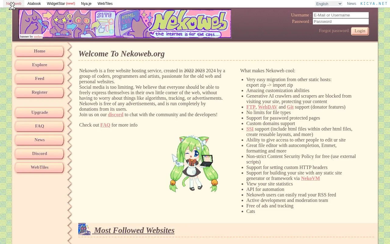 nekoweb homepage screenshot