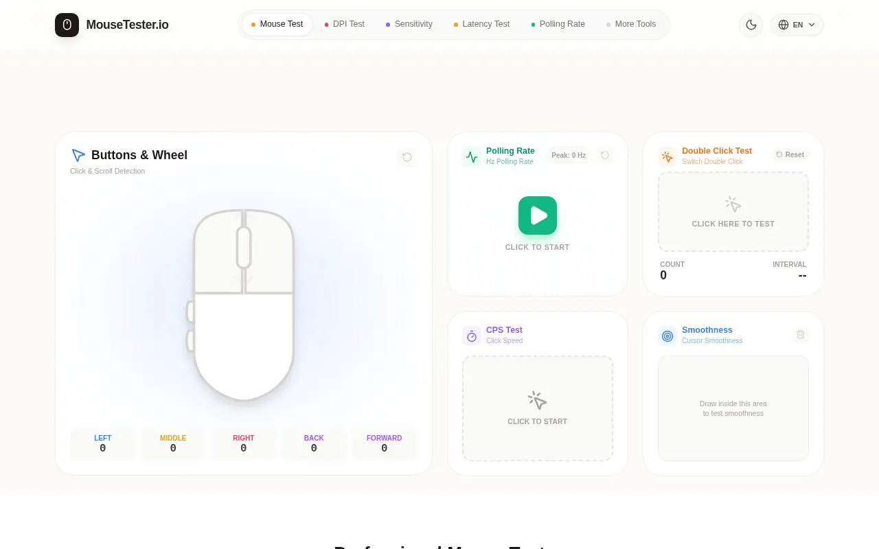 Mouse Tester homepage screenshot