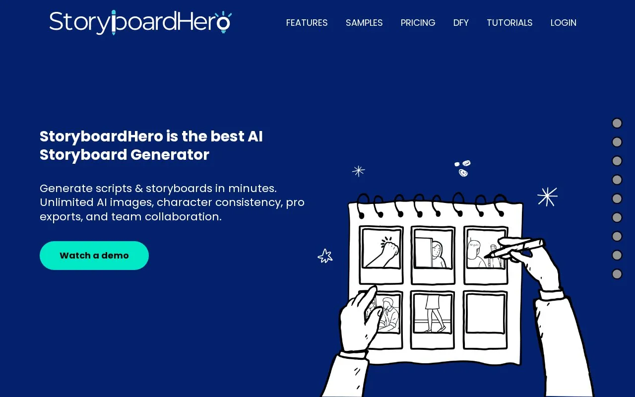 StoryboardHero homepage screenshot