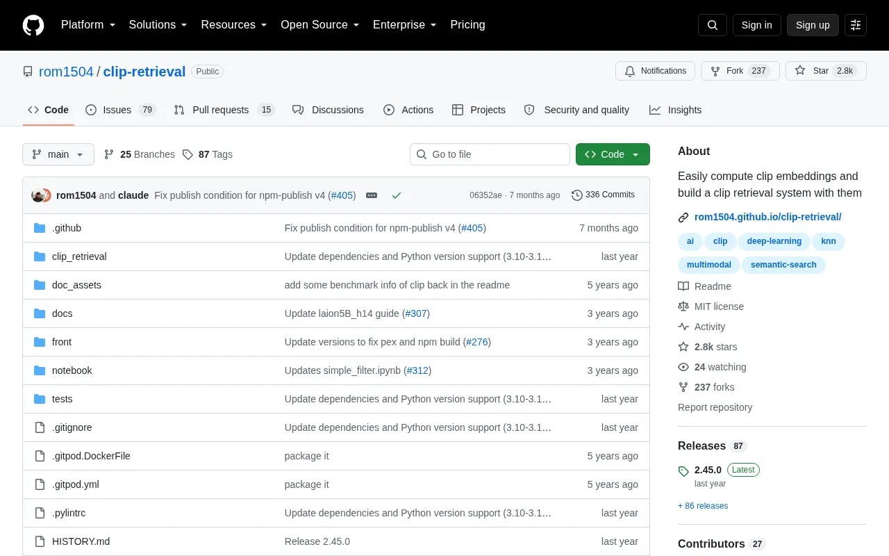 rom1504/clip-retrieval homepage screenshot