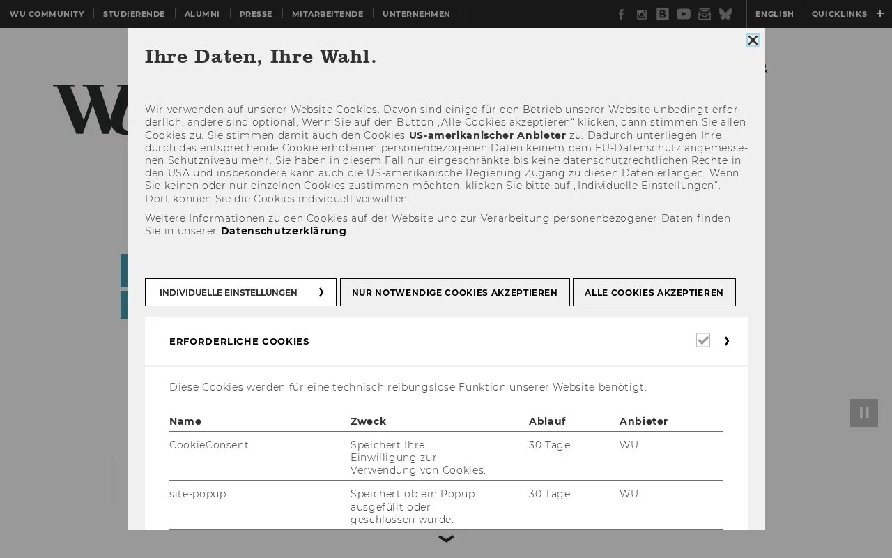 Wirtschaftsuniversitat Wien homepage screenshot
