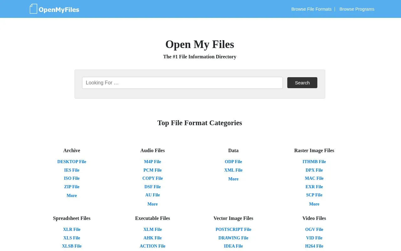 OpenMyFiles homepage screenshot