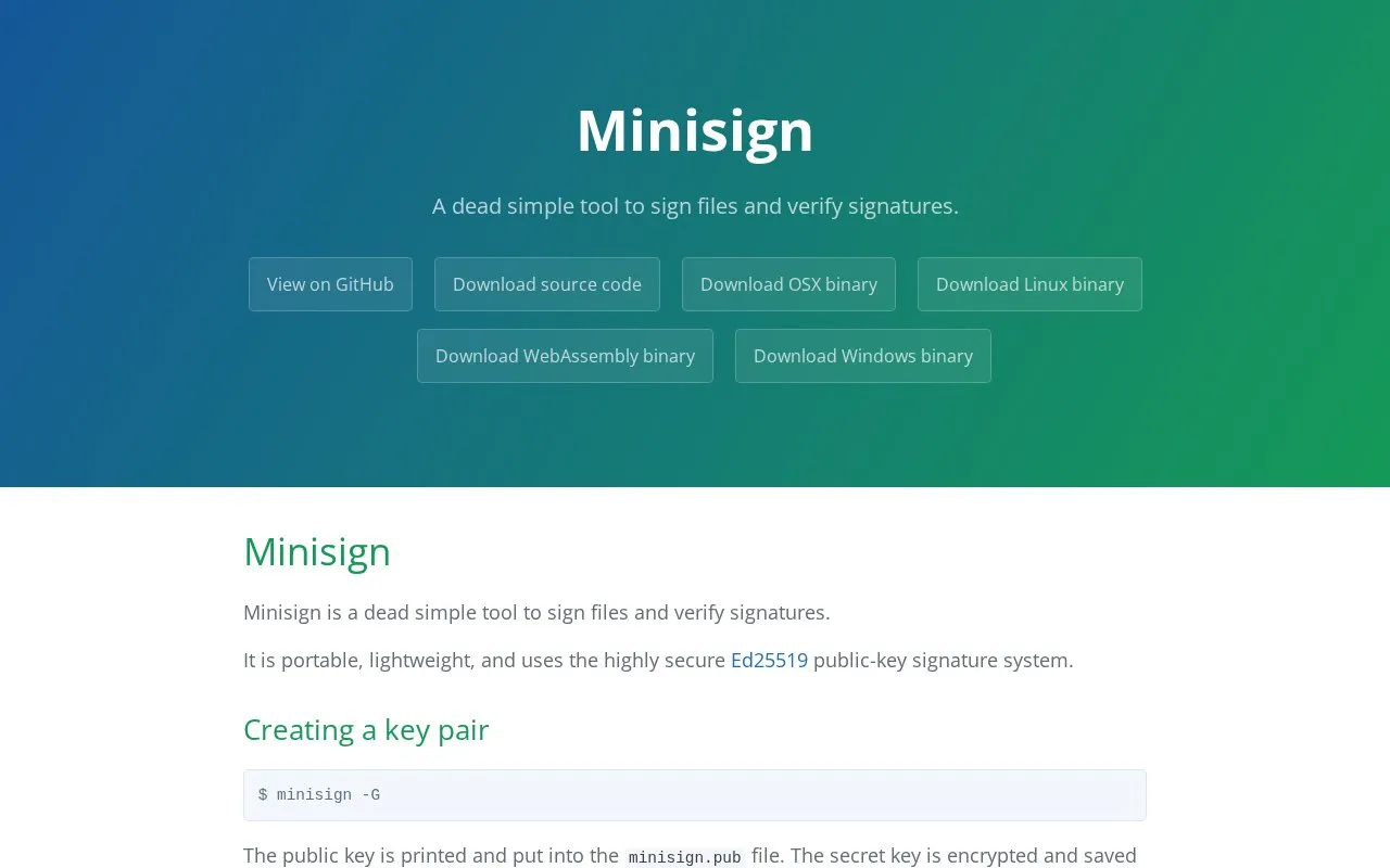 minisign homepage screenshot
