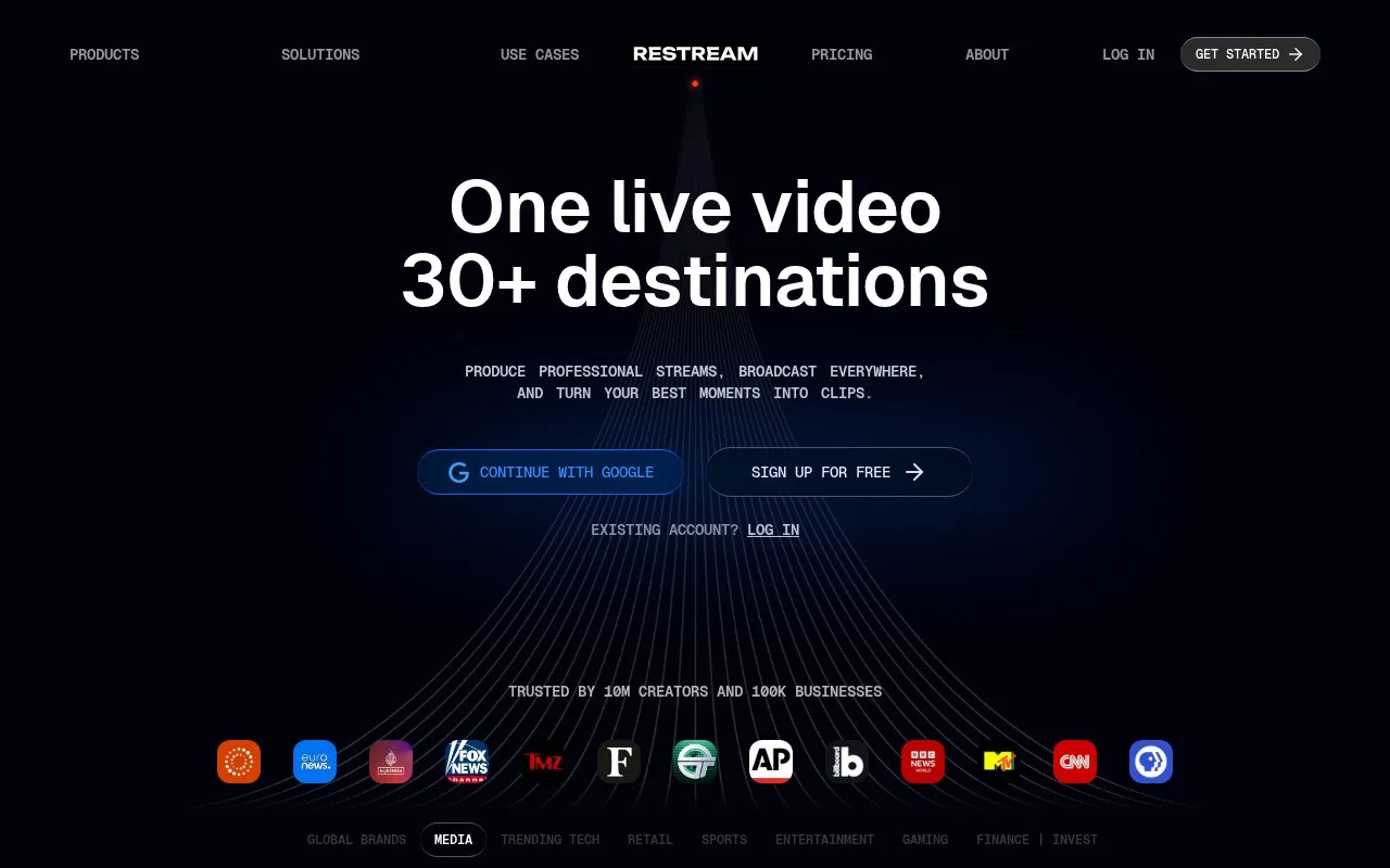 Restream homepage screenshot