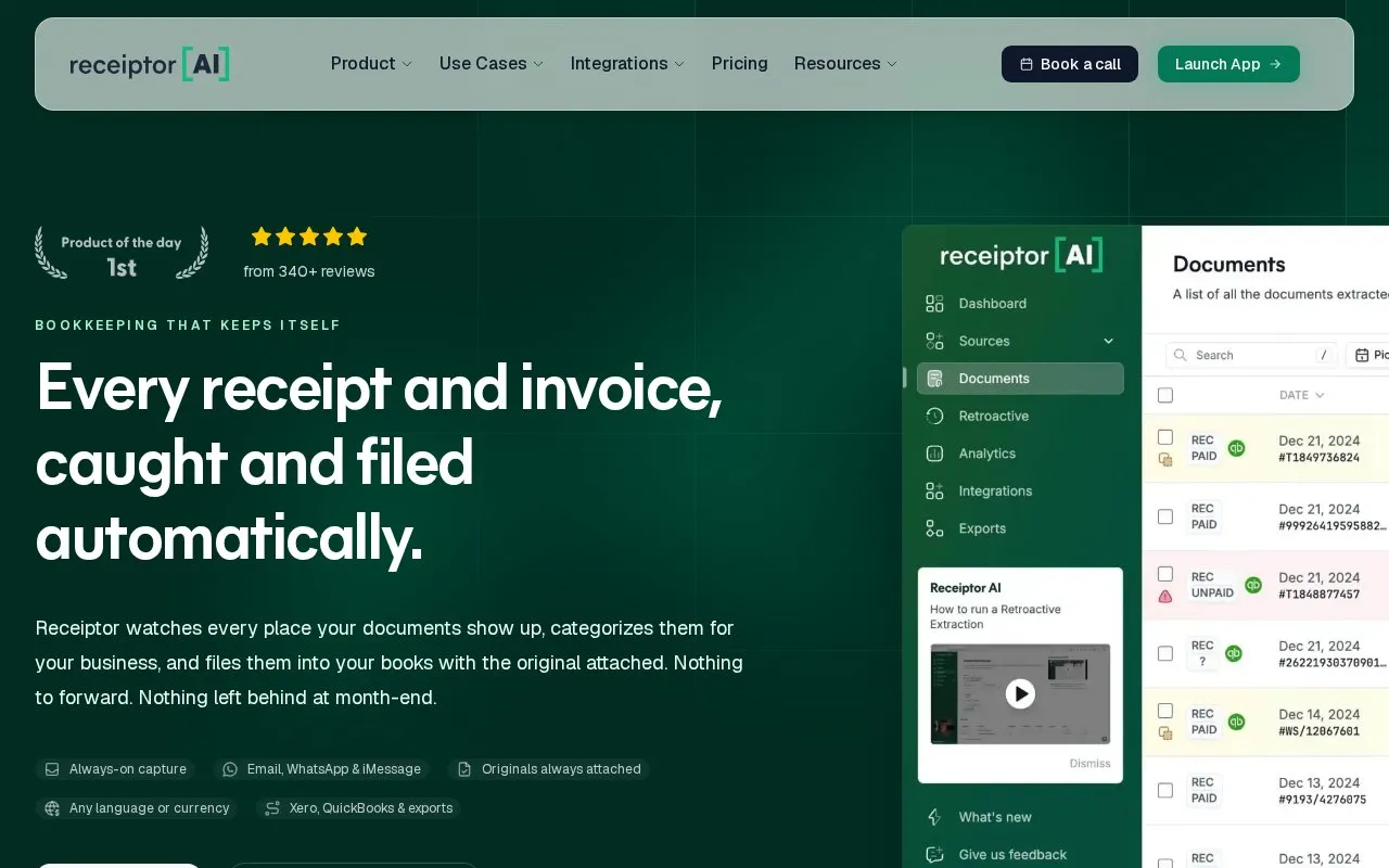 Receiptor AI homepage screenshot