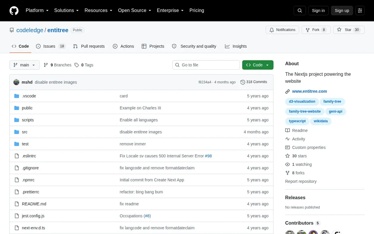 Entitree homepage screenshot