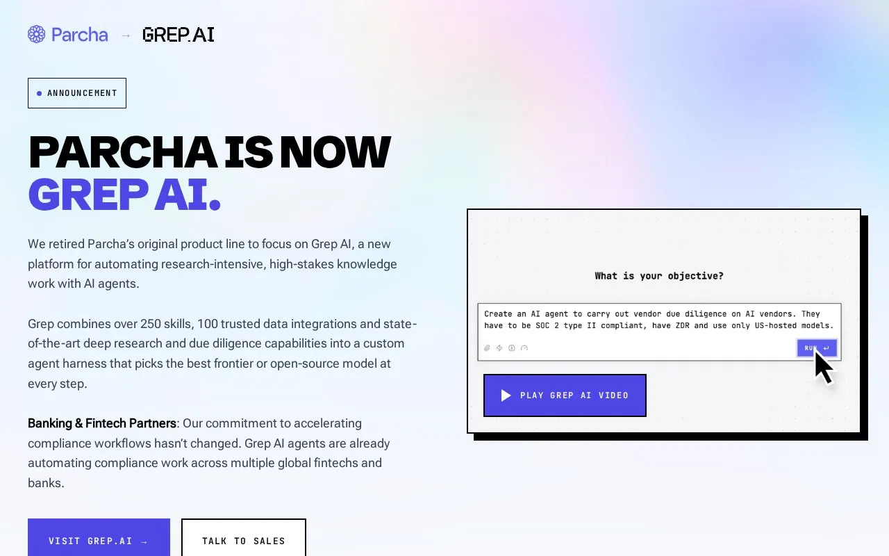 Grep AI homepage screenshot