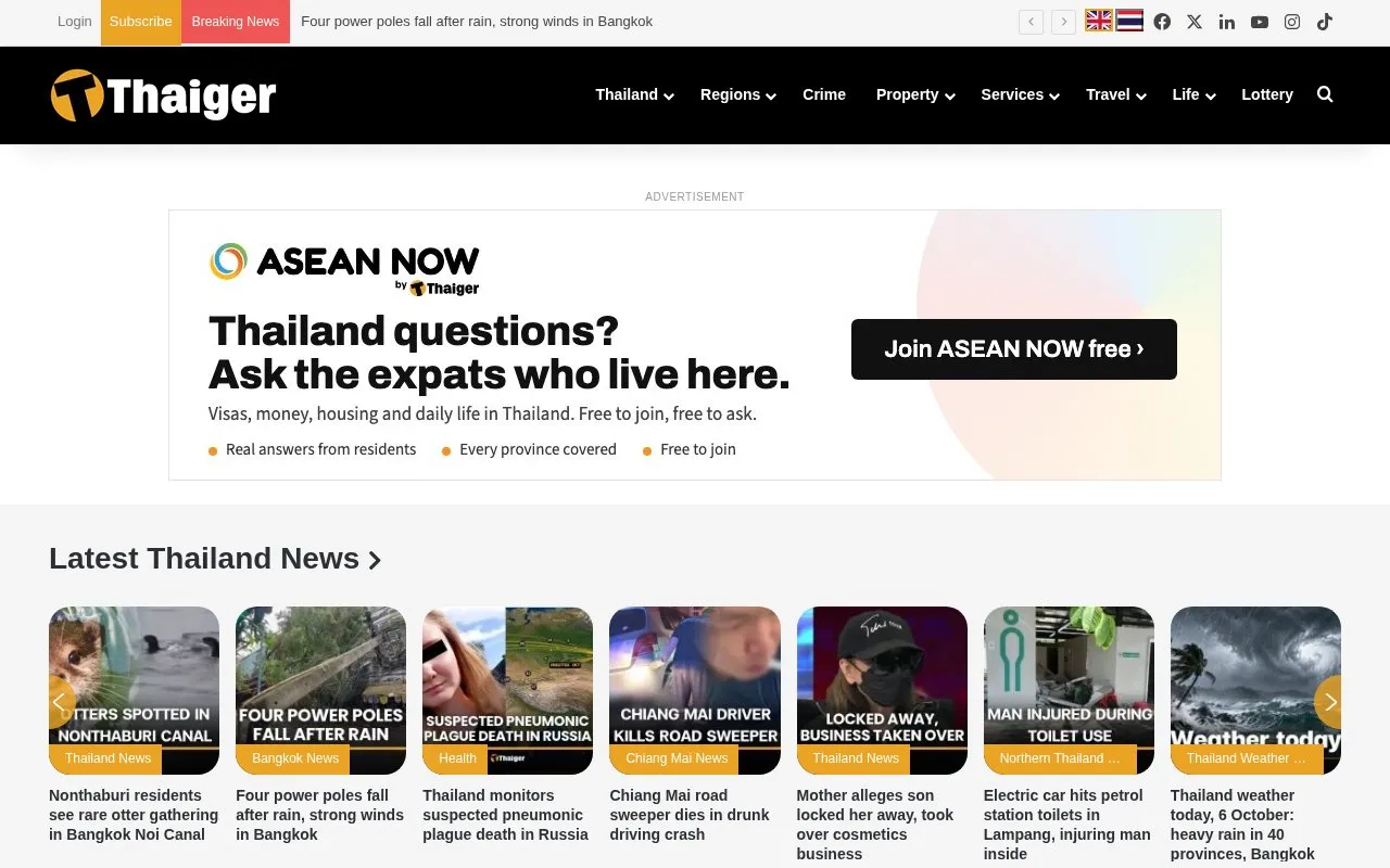 The Thaiger homepage screenshot