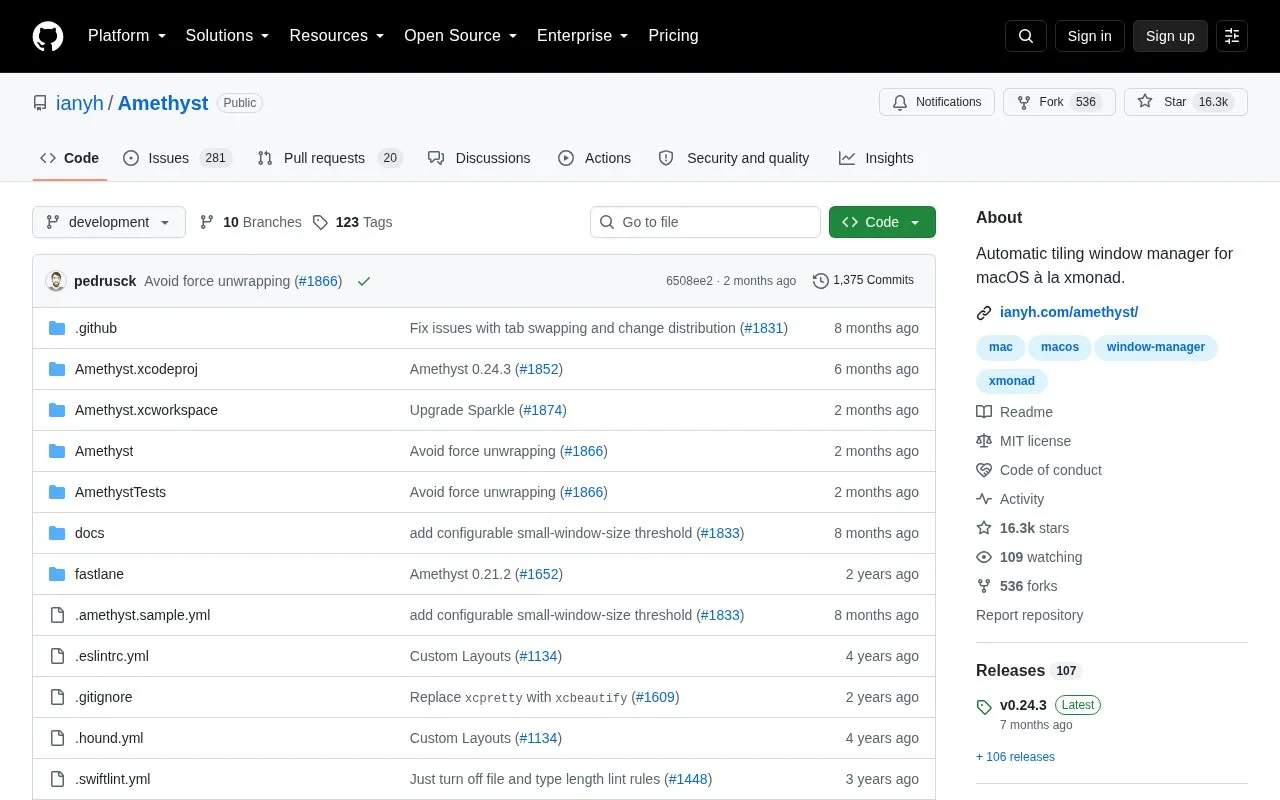 Amethyst homepage screenshot