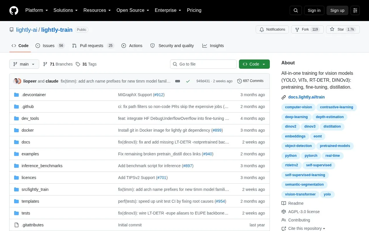 LightlyTrain homepage screenshot