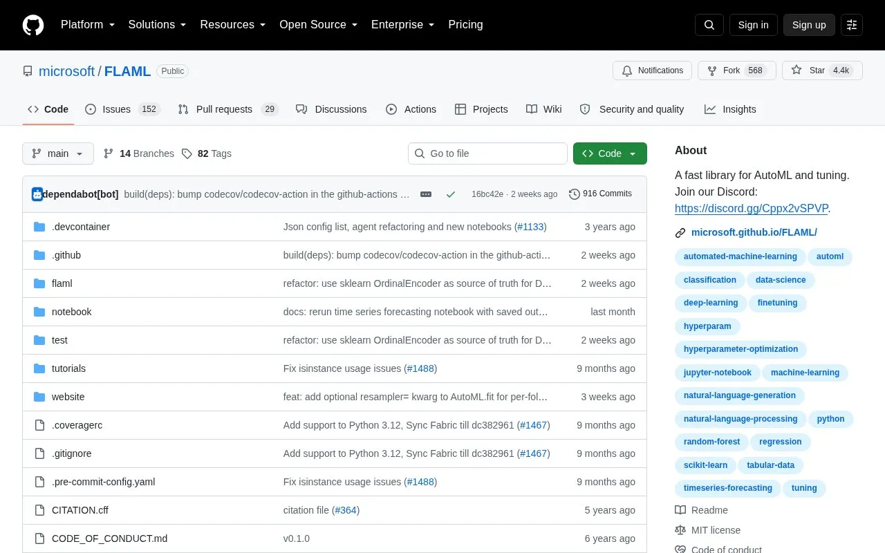 FLAML homepage screenshot