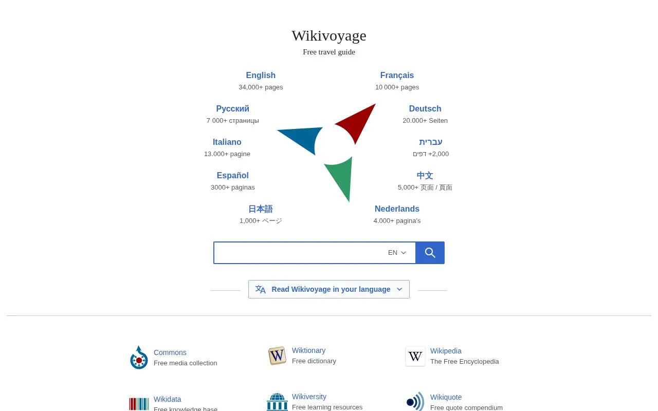 Wikivoyage homepage screenshot