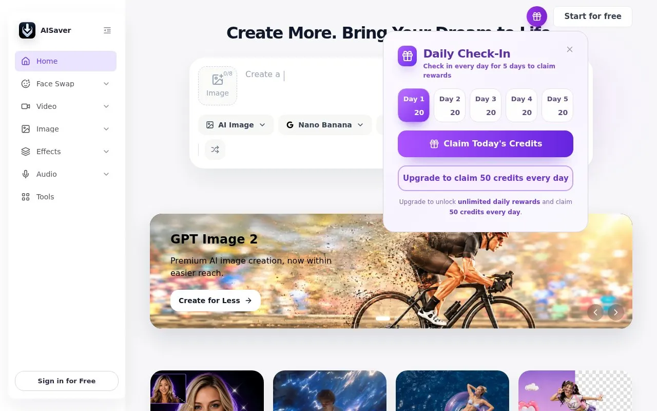 AISaver homepage screenshot