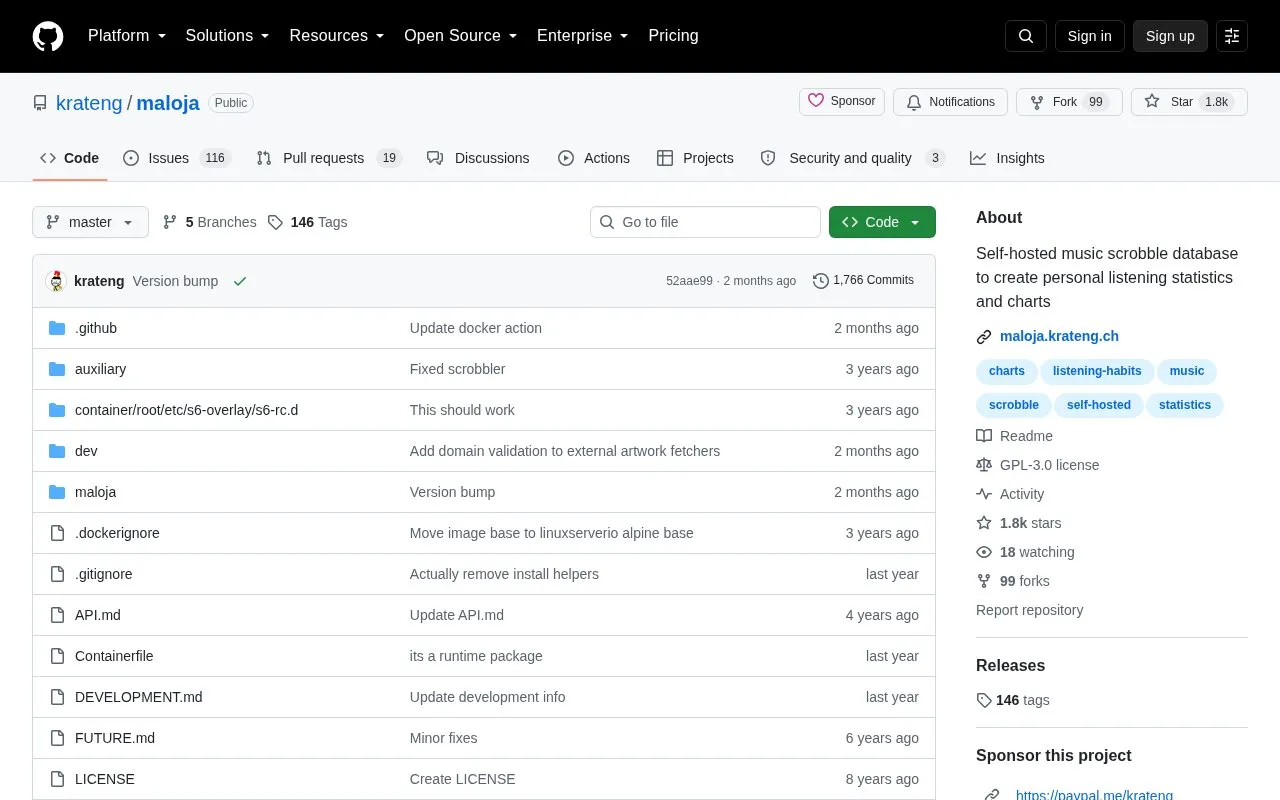 Maloja homepage screenshot