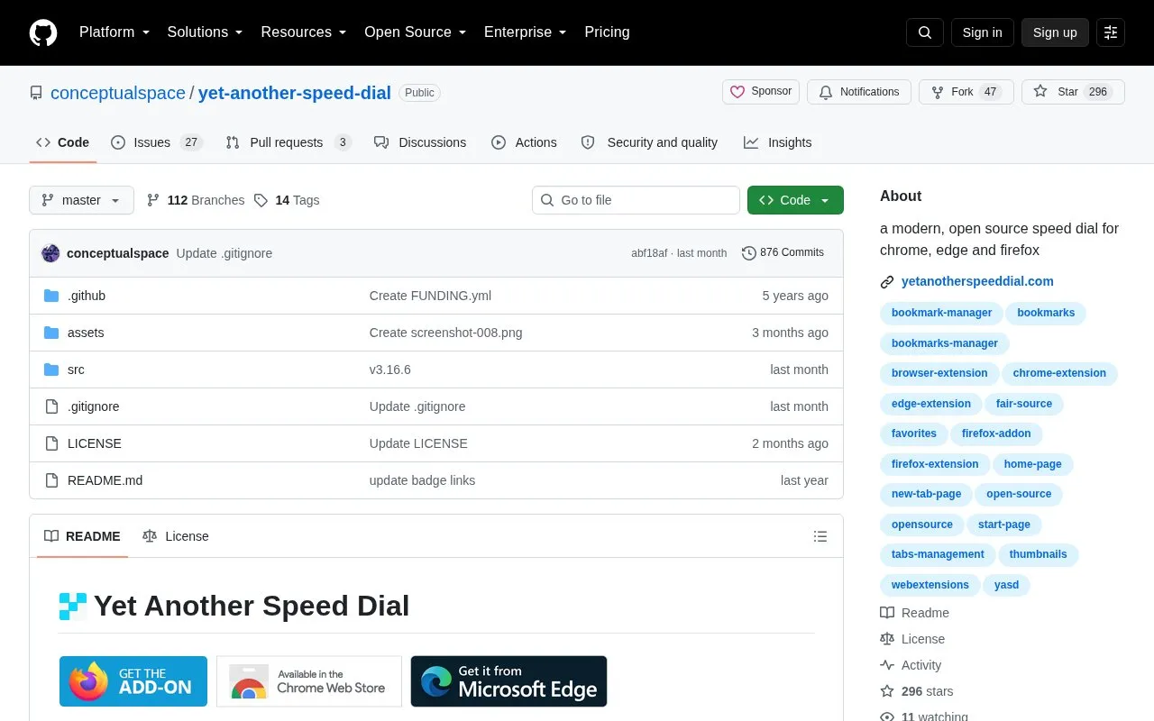 Yet Another Speed Dial homepage screenshot