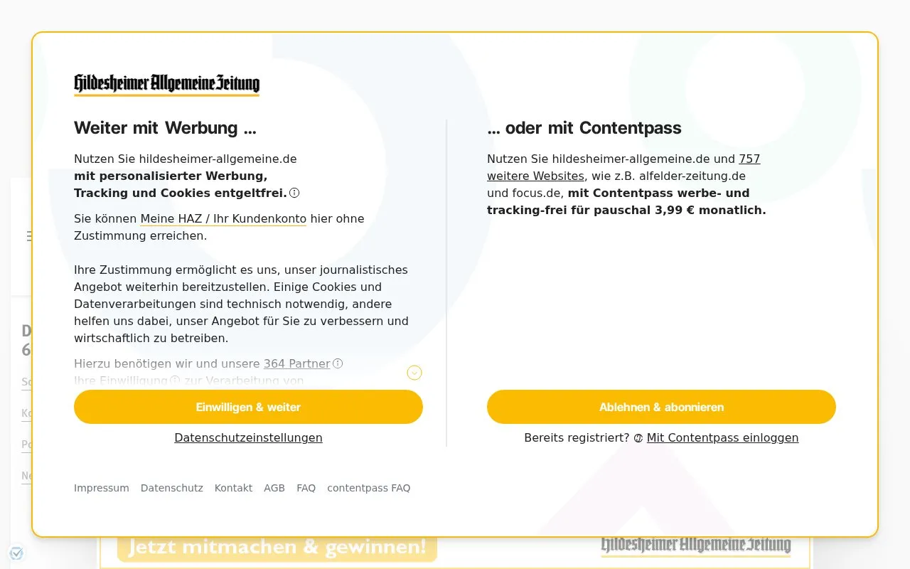 Hildesheimer Allgemeine Zeitung homepage screenshot
