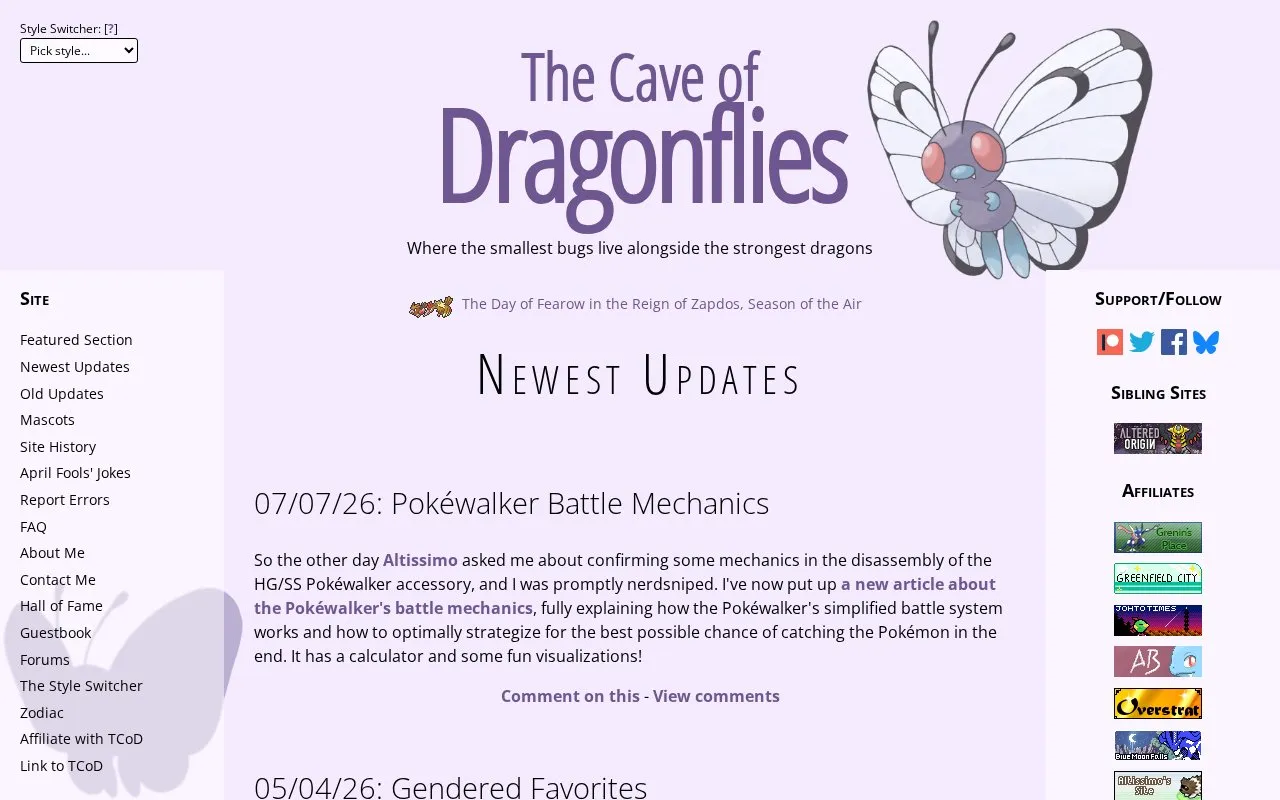 The Cave of Dragonflies homepage screenshot