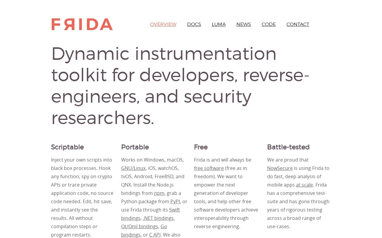 Frida homepage screenshot