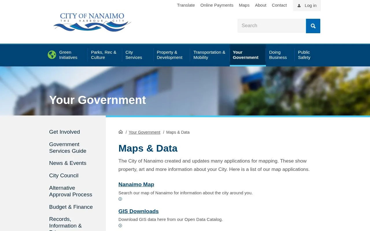 Nanaimo Data Catalogue homepage screenshot