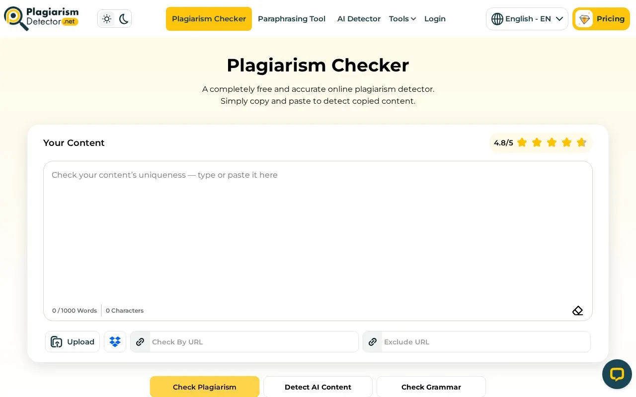 PlagiarismDetector homepage screenshot