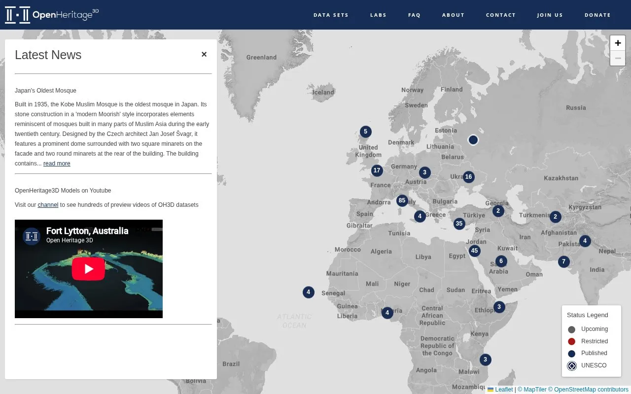 OpenHeritage 3D homepage screenshot