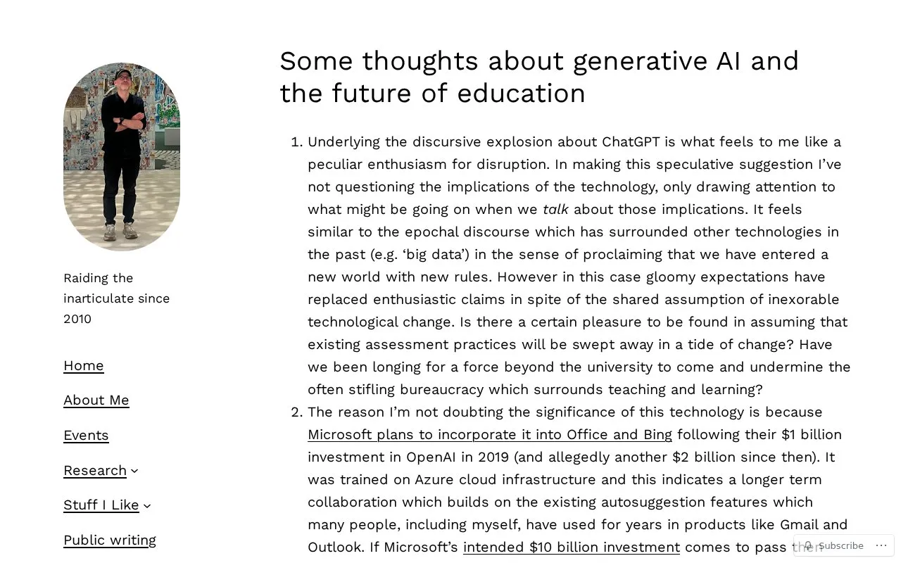 Some thoughts about generative AI and the future of education – Mark Carrigan homepage screenshot