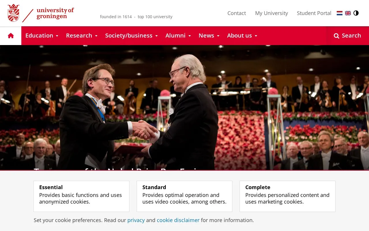 University of Groningen homepage screenshot