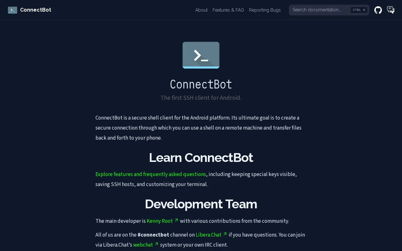 ConnectBot homepage screenshot