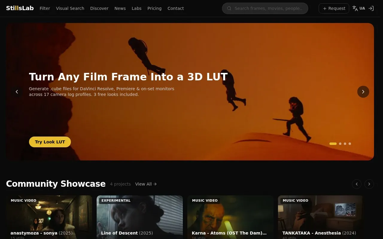 StillsLab homepage screenshot