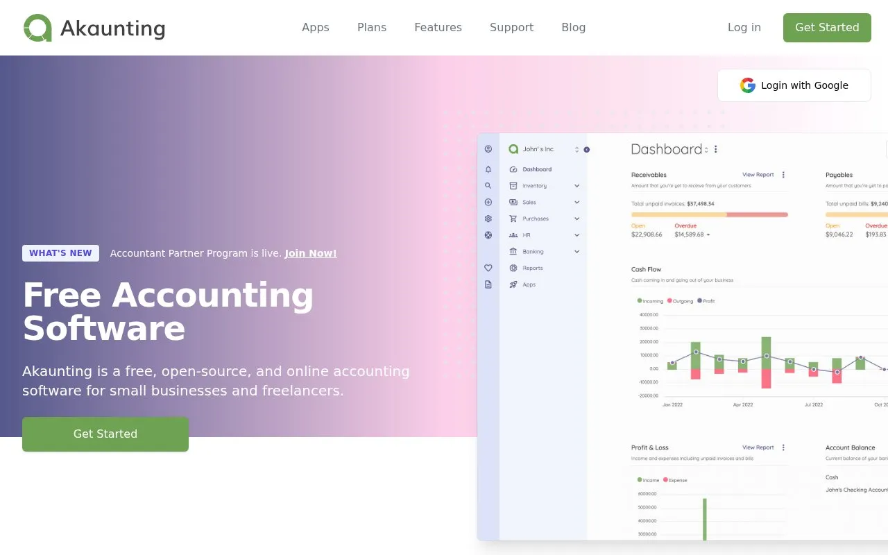 Akaunting homepage screenshot