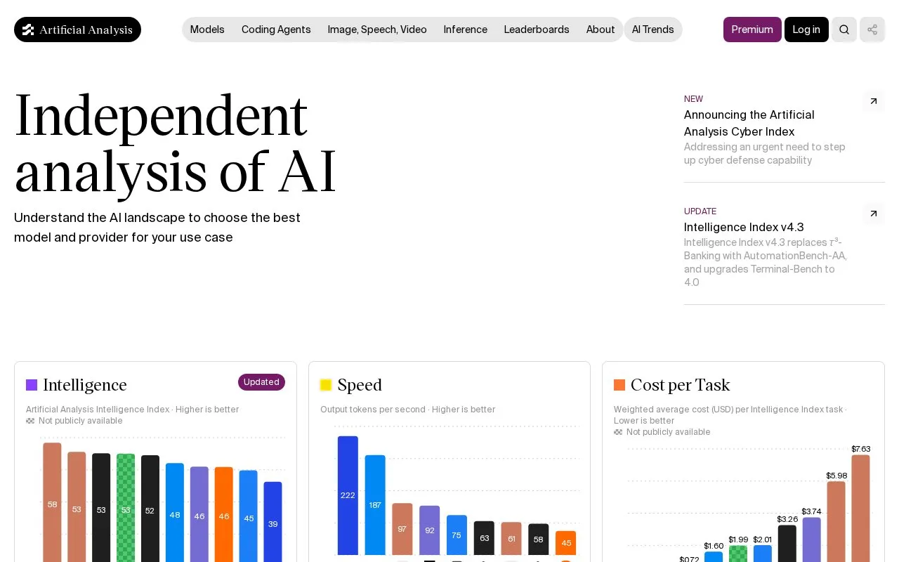 Artificial Analysis homepage screenshot