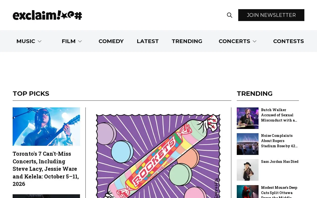 Exclaim! homepage screenshot