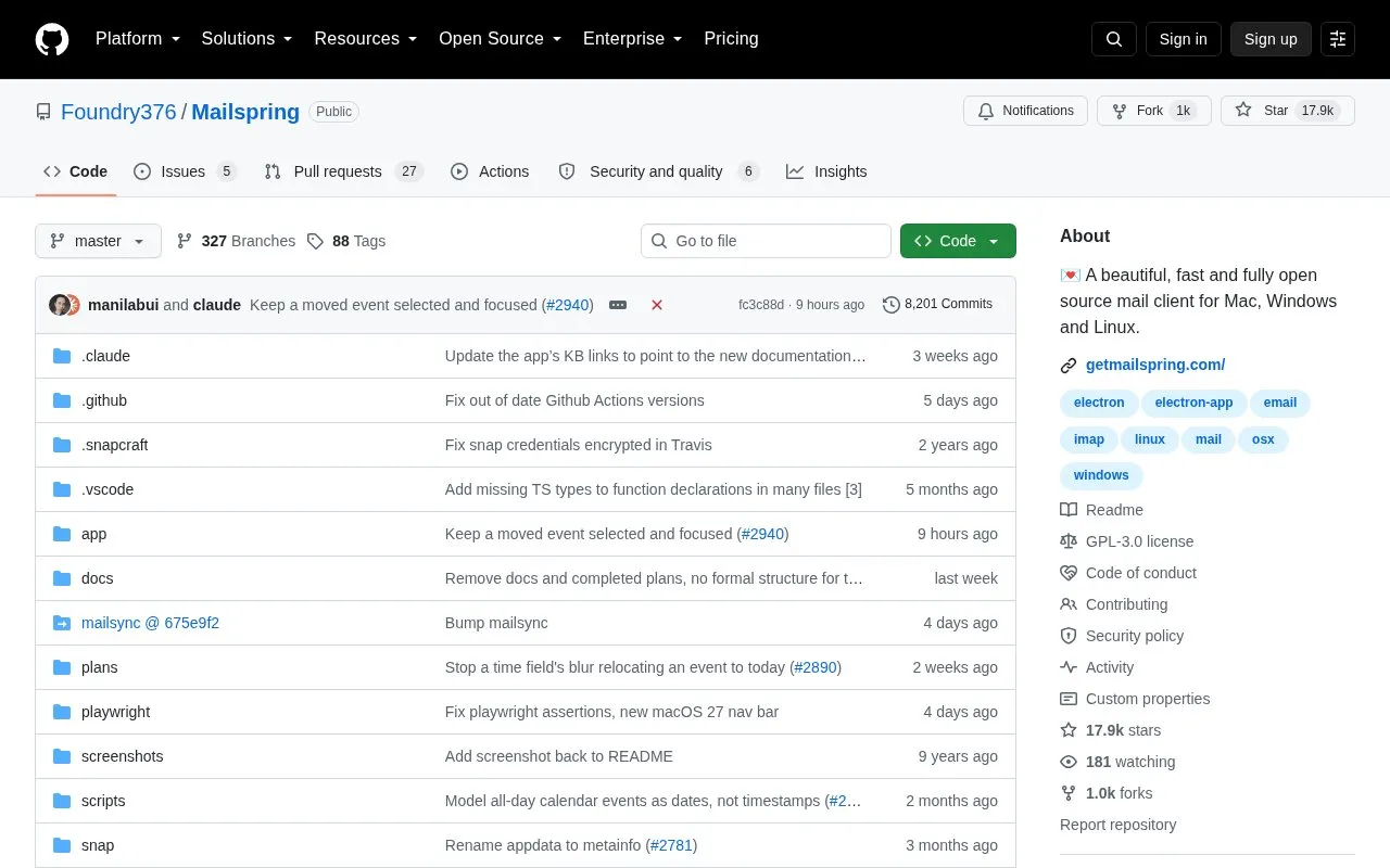 Mailspring homepage screenshot