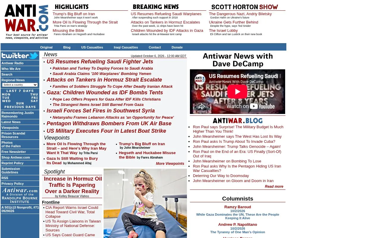 Antiwar.com homepage screenshot