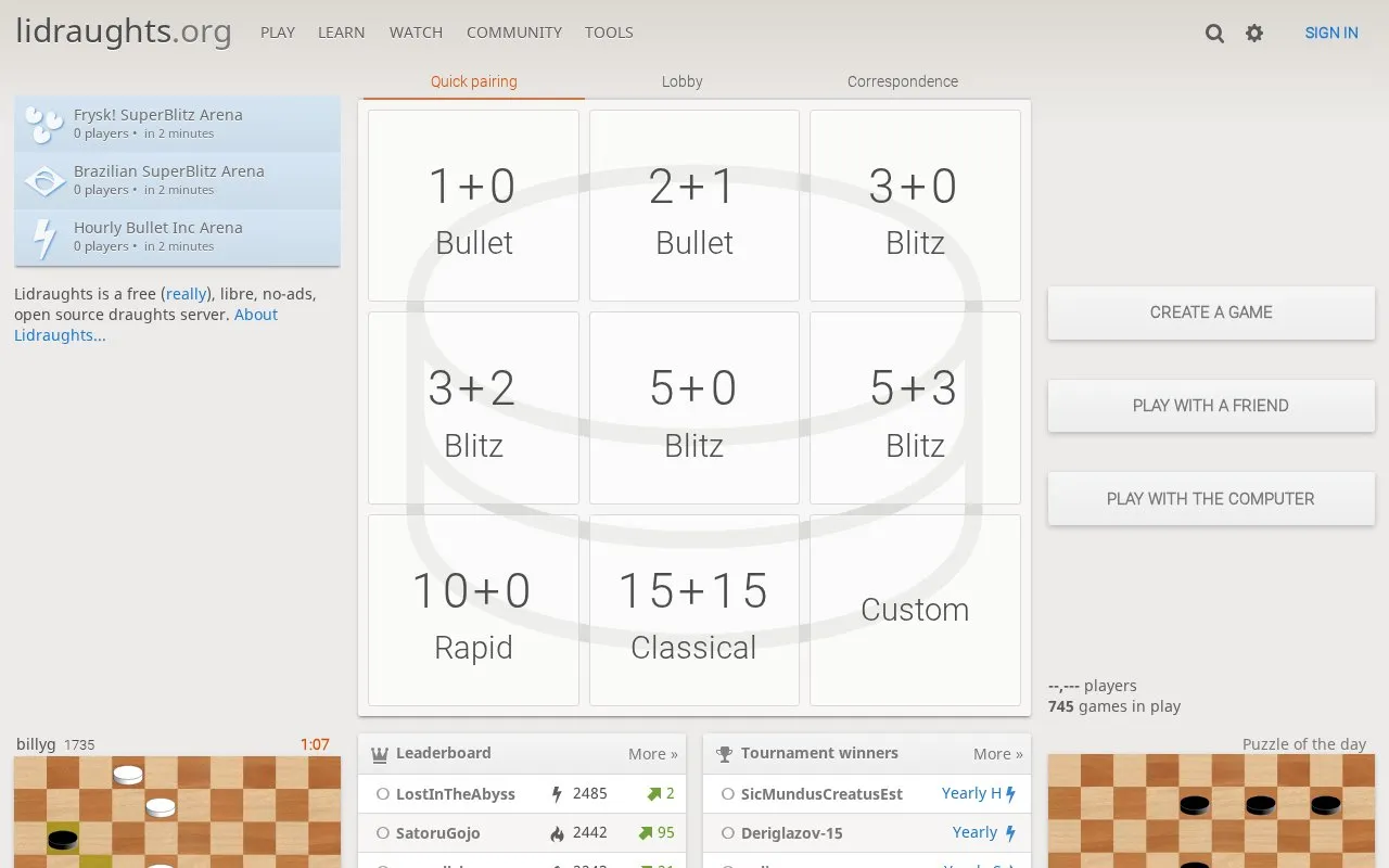 lidraughts.org homepage screenshot