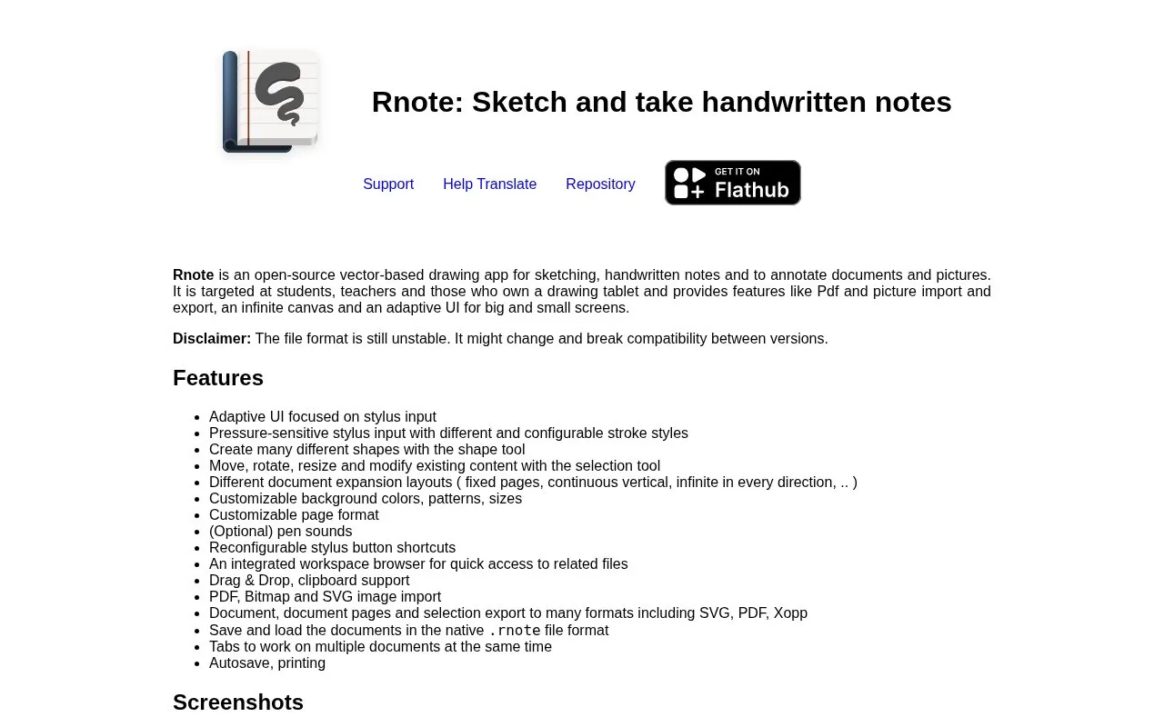 rNote homepage screenshot