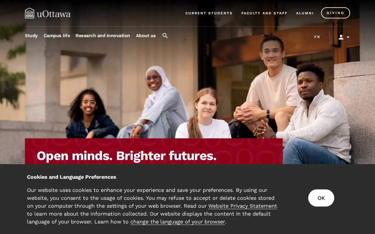 University of Ottawa homepage screenshot