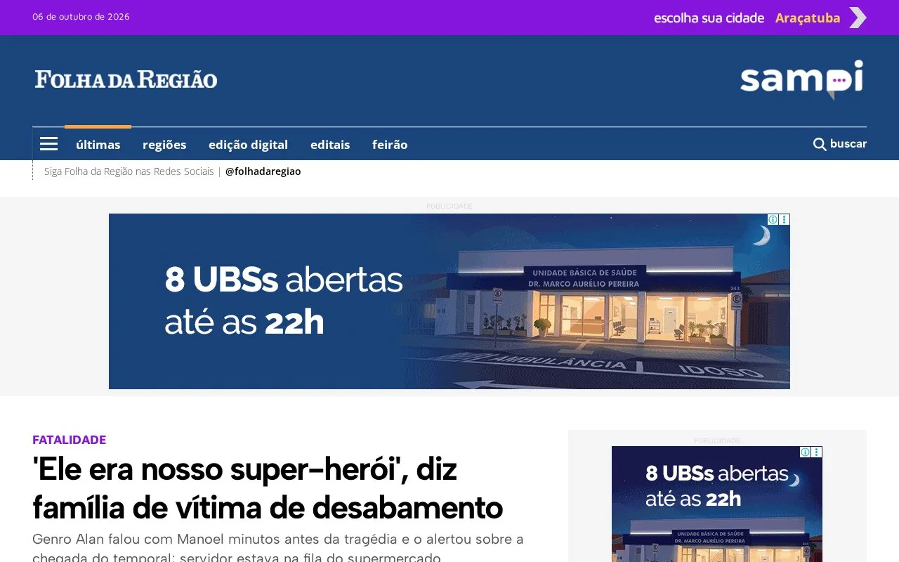 Folha da Regiao homepage screenshot