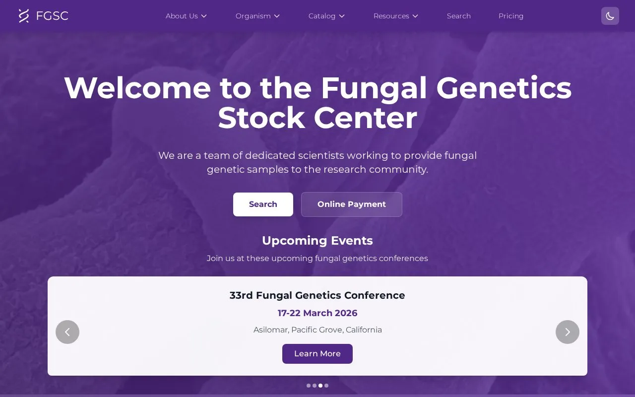 Fungal Genetics Stock Center homepage screenshot