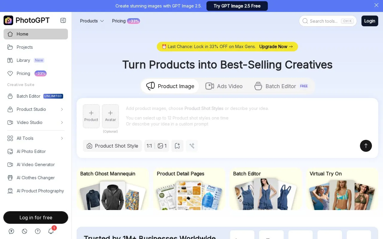 PhotoGPT homepage screenshot