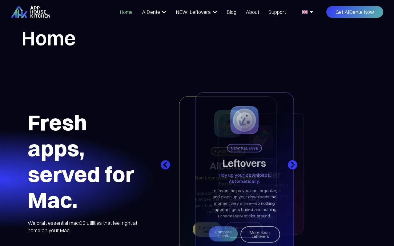AlDente homepage screenshot