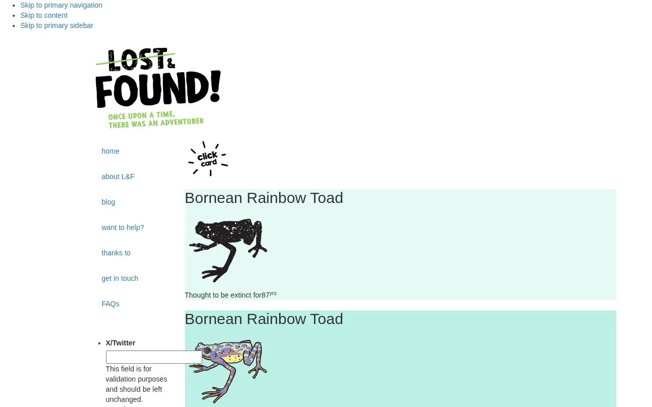 Lost and Found Nature homepage screenshot