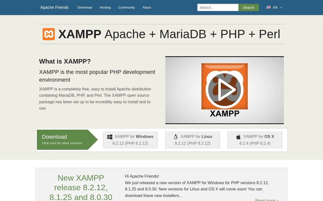 XAMPP homepage screenshot