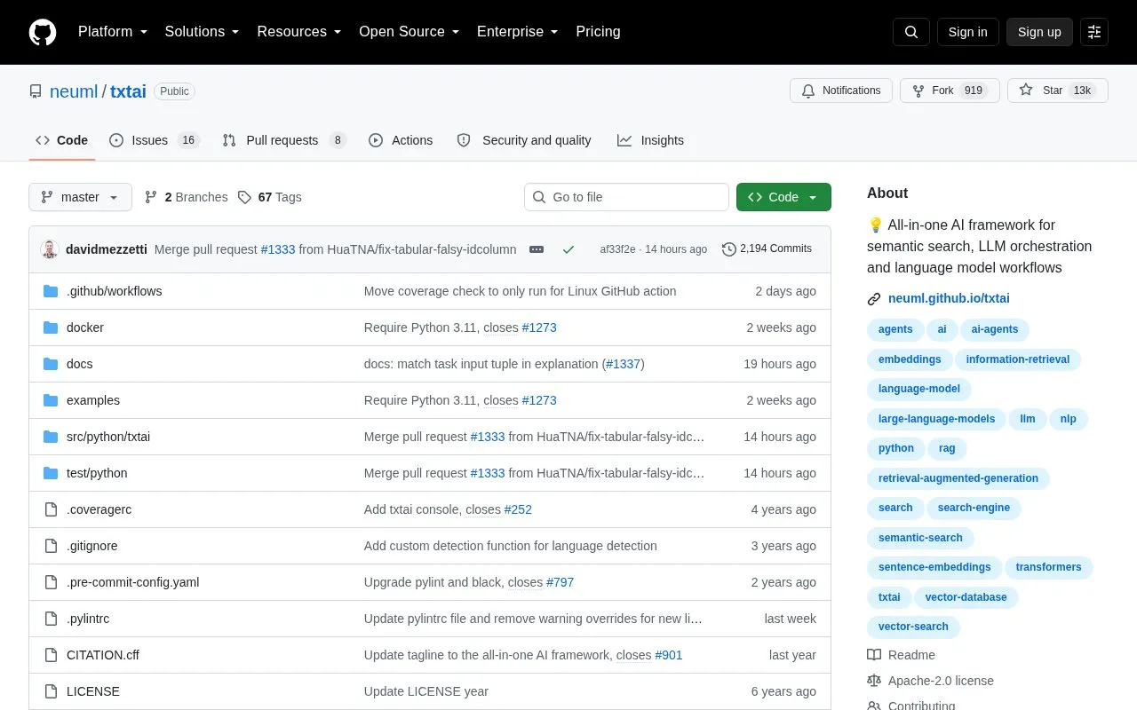 neuml/txtai homepage screenshot