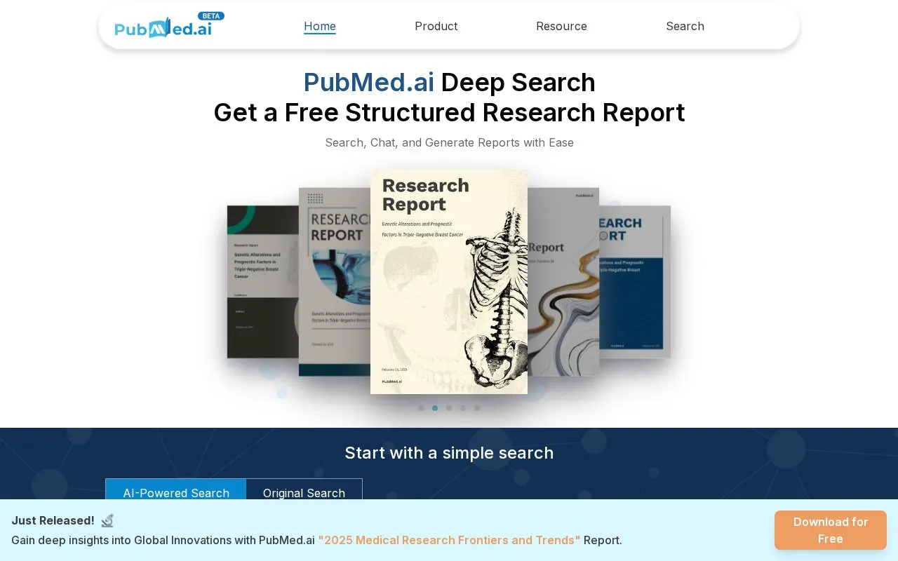 PubMed.ai homepage screenshot