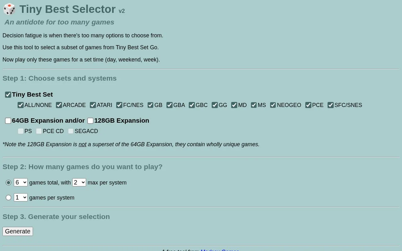 Tiny Best Selector homepage screenshot