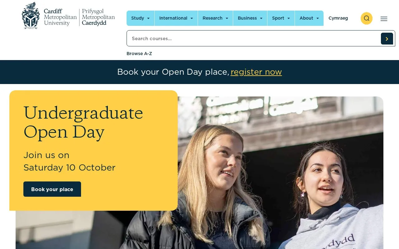 Cardiff Metropolitan University homepage screenshot